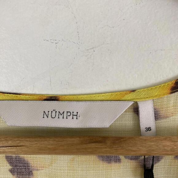 NUMPH yellow brown flower petal pattern long sleeve midi dress - Picture 3 of 6